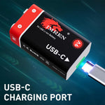 IMREN 9V battery Rechargeable Lithium Batteires, 3600mWh with USB-C Charging Cable for Electronics (4 Pack)