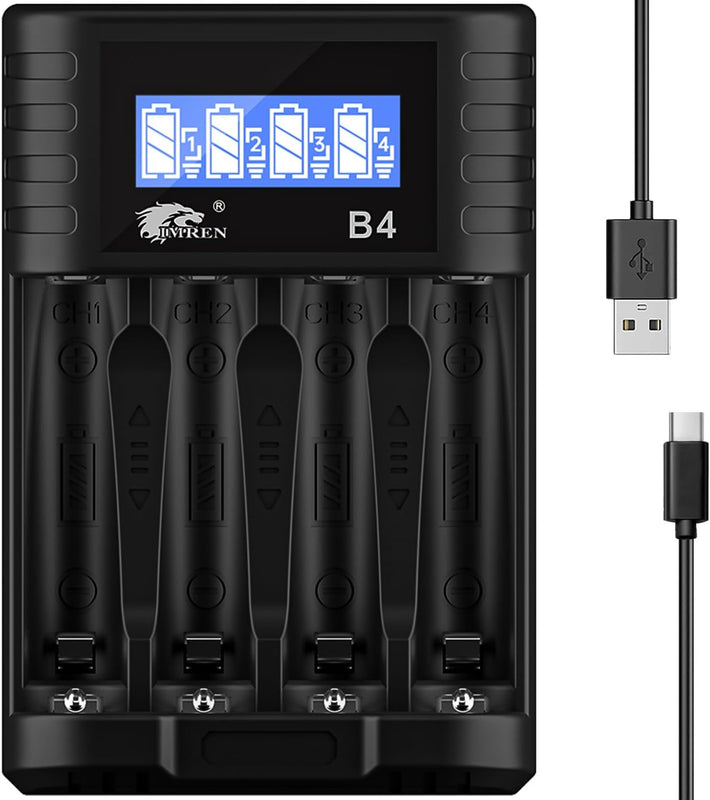 IMREN B4 Battery Charger for NiMH/NiCD 1.5V AAA Lithium Battery with Type-C and LCD Display
