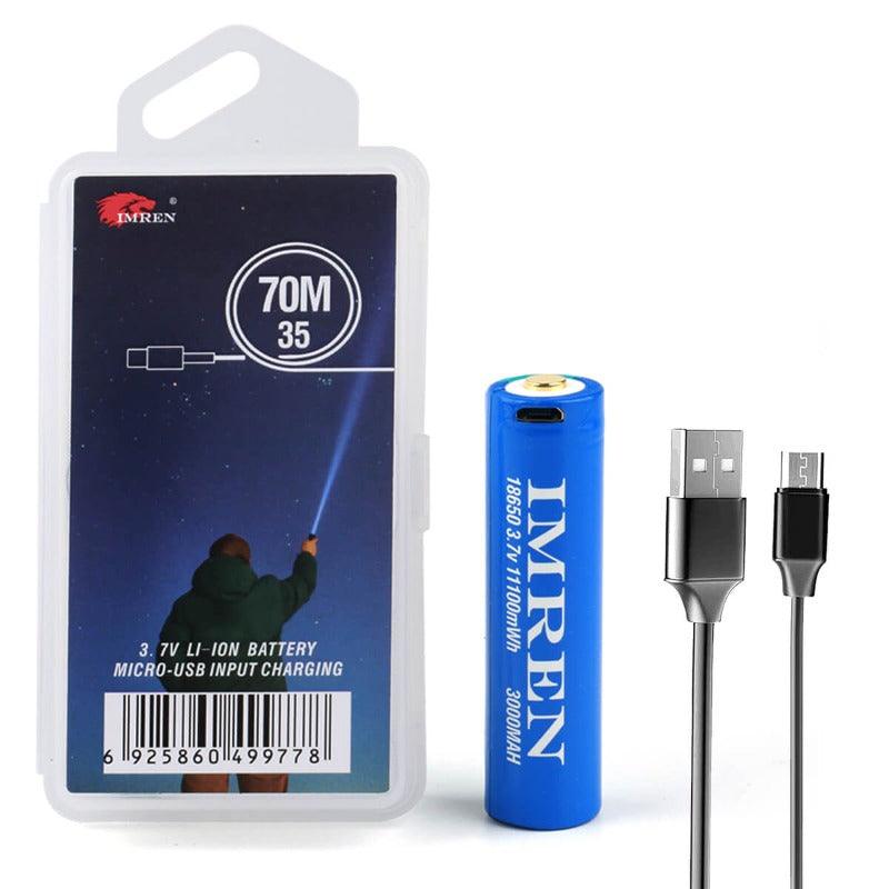 IMREN 18650 3.7V-3000mAh Rechargeable Lithium Battery with Micro-USB Port package