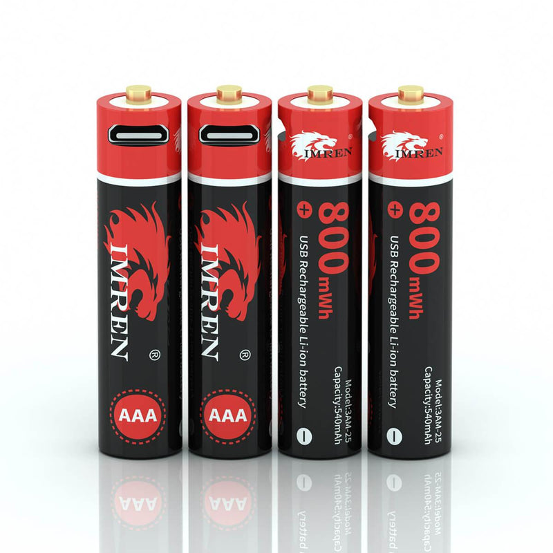 IMREN 4PCS AAA 1.5V 800MWH Li-ion AAA USB Rechargeable Battery - IMRENBATTERIES.COM