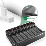IMREN A8 Universal 8 Bays Quick Chager with Type-C Hight Speed for AA/AAA - IMRENBATTERIES.COM
