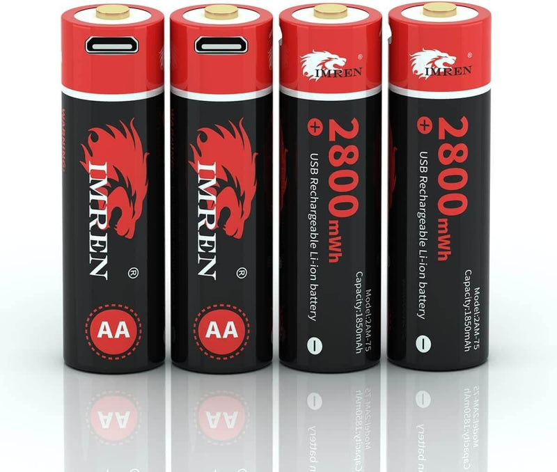 IMREN Lithium 1.5V 2800mWh Rechargeable AA Battery with Micro USB Cable - IMRENBATTERIES.COM
