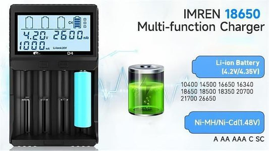 Power Up with Ease: IMREN D4 4-Slot Universal QC Charger with LCD Screen | IMREN Battery