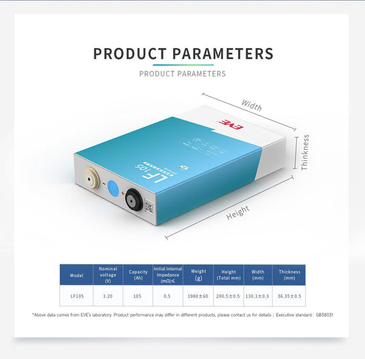 EVE LF105 100Ah 3.2V LiFePO4 Prismatic Battery Cell - IMRENBATTERIES.COM