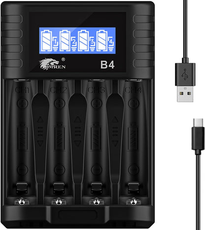 IMREN B4 Battery Charger for NiMH/NiCD 1.5V AAA  Lithium Battery with Type-C and LCD Display