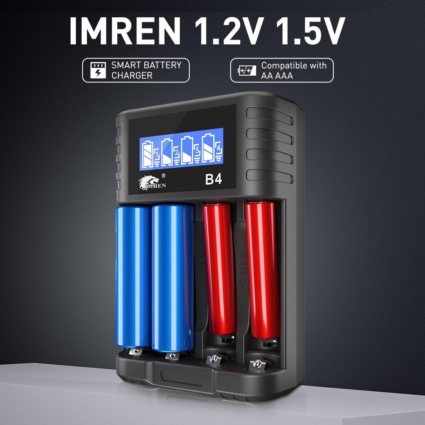 IMREN B4 Battery Charger for NiMH/NiCD 1.5V AAA  Lithium Battery with Type-C and LCD Display