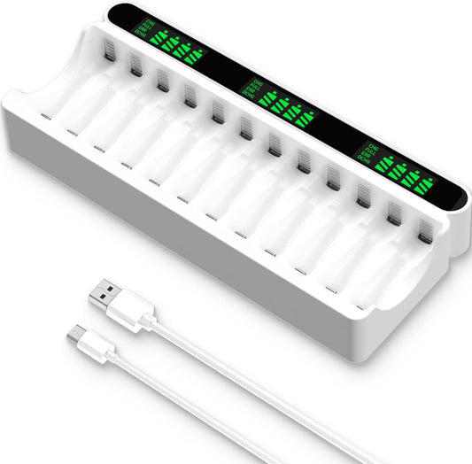 IMREN C90 Battery Charger (12 Slots) for NiMH/NiCD 1.5V AAA  Lithium Battery with Type-C and LCD Display