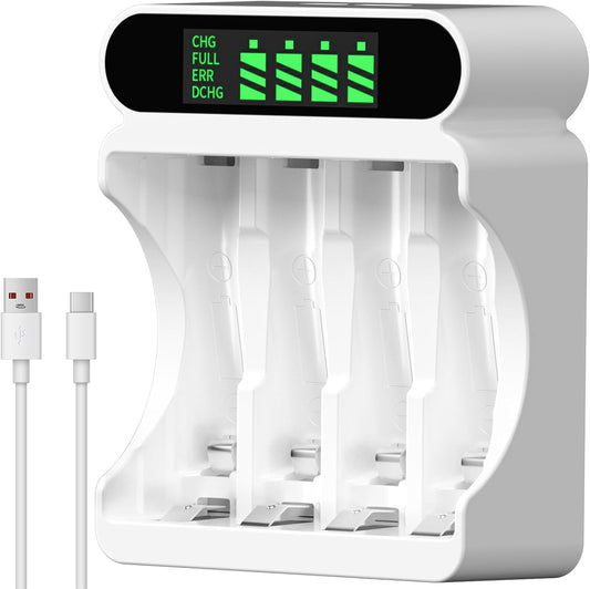 IMREN C90 Battery Charger (4 Ports) for NiMH/NiCD 1.5V AAA  Lithium Battery with Type-C and LCD Display