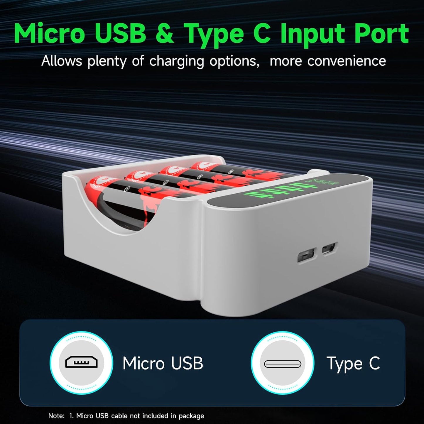 IMREN C90 Battery Charger (8 Ports) for NiMH/NiCD 1.5V AAA  Lithium Battery with Type-C and LCD Display