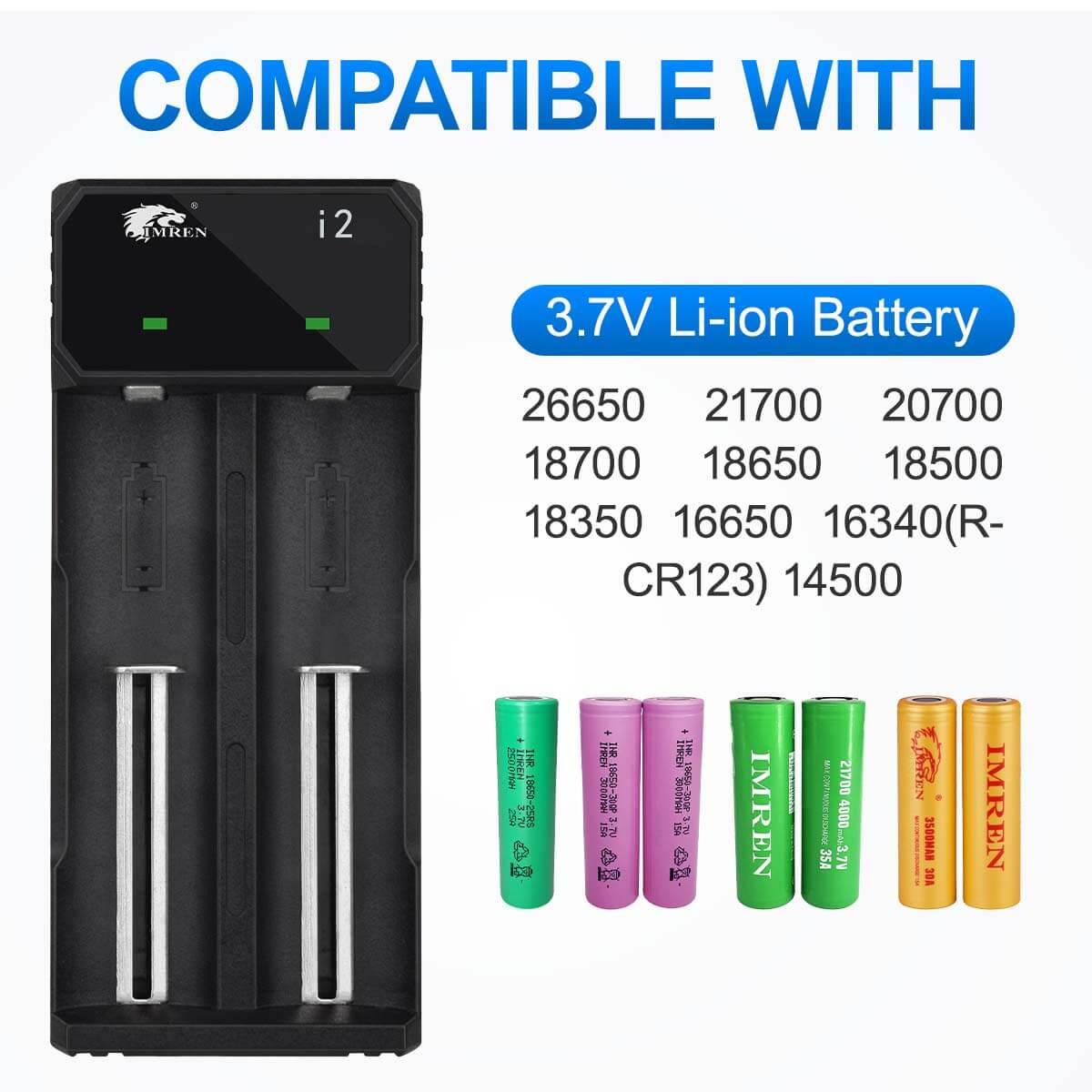 IMREN 18650 21700 Lithium NiMH Battery Charger (2Bay) - IMRENBATTERIES.COM
