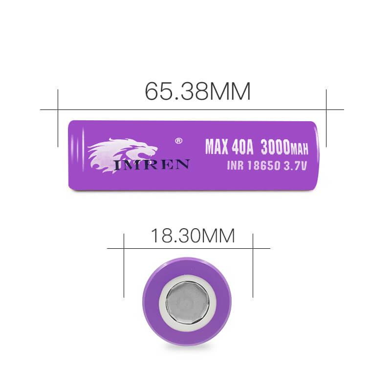 2PCS IMREN 18650 Battery 3000mAh 40 AMP 3.7V Lithium Purple IMRBattery   IMREN Battery