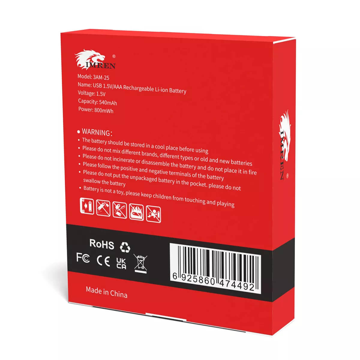 IMREN 4PCS AAA 1.5V 800MWH Li-ion AAA USB Rechargeable Battery - IMRENBATTERIES.COM