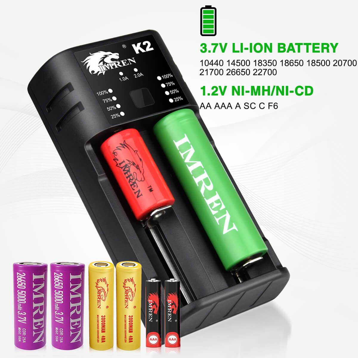 IMREN USB AAA Lithium NiMH 18650 Battery Charger (2Bay) - IMRENBATTERIES.COM