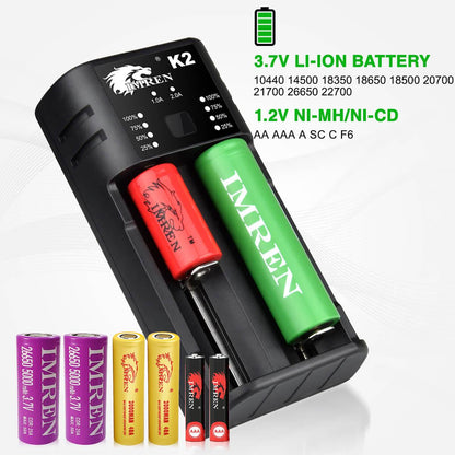 IMREN USB AAA Lithium NiMH 18650 Battery Charger (2Bay) - IMRENBATTERIES.COM