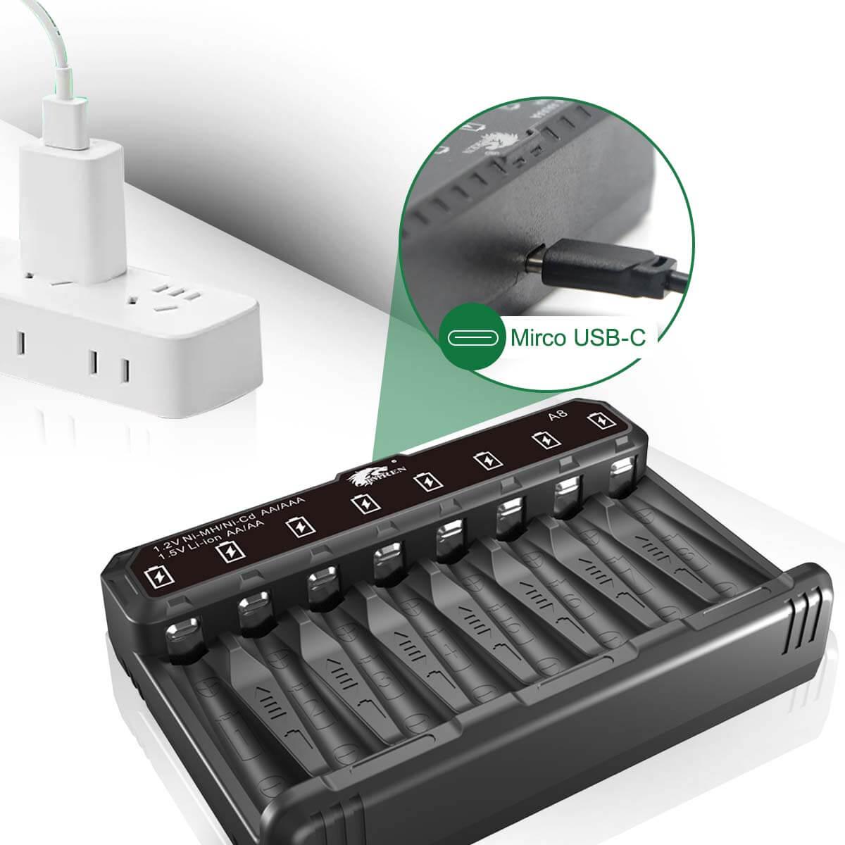 IMREN A8 Universal 8 Bays Quick Chager with Type-C Hight Speed for AA/AAA - IMRENBATTERIES.COM