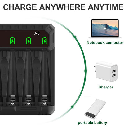 IMREN A8 Universal 8 Bays Quick Chager with Type-C Hight Speed for AA/AAA - IMRENBATTERIES.COM