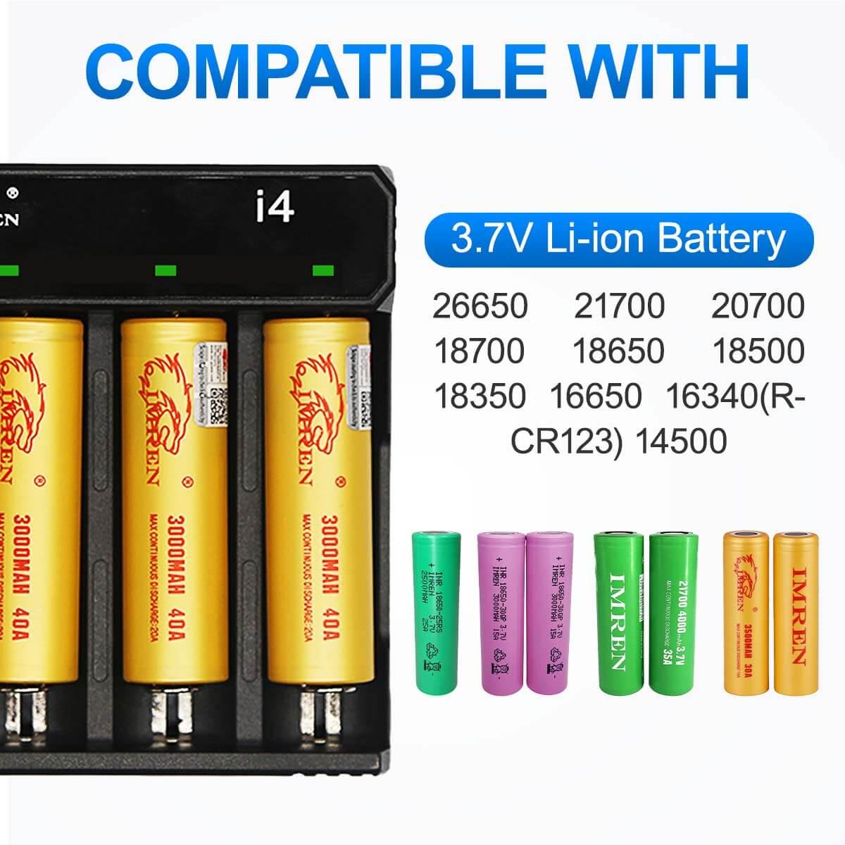 Rechargeable 18650/21700/26650 Lithium-ion Battery & Universal Charger for Vape & Flashlight - IMREN Battery Official Store Rechargeable 18650/21700/26650 Lithium-ion Battery & Universal Charger for Vape & Flashlight - IMREN Battery Official Store